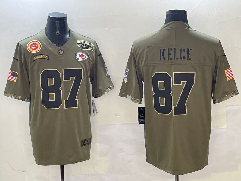 Men Kansas City Chiefs #87 Kelce Green Nike 2025 Salute to Service Limited NFL Jersey style 5->golden state warriors->NBA Jersey